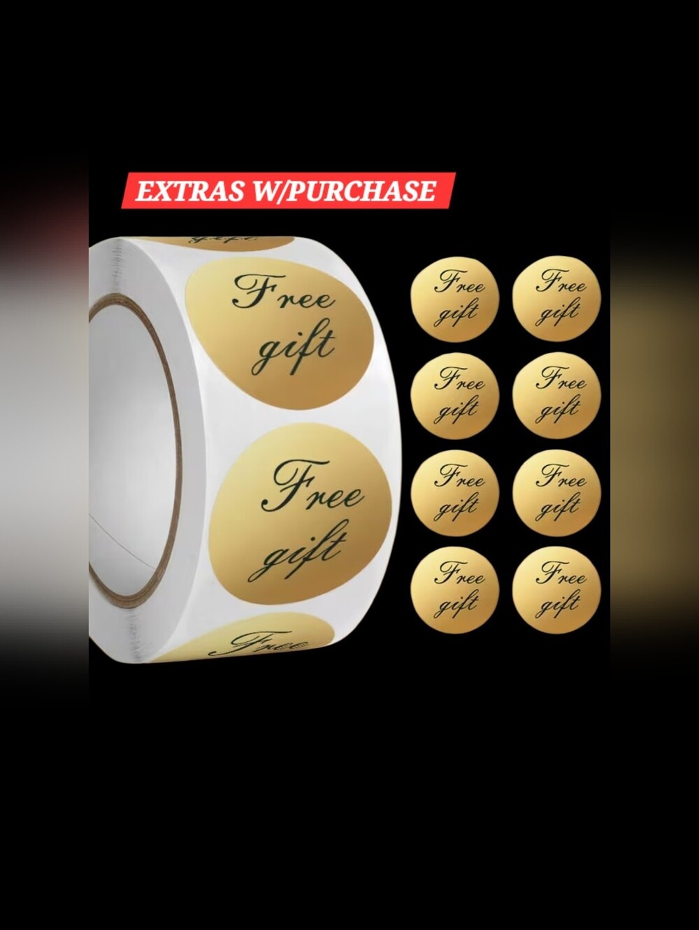 500ct. Gold "Free Gift" Round Stickers Bonus - 3 Random Polymailers